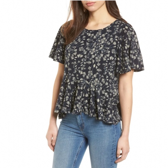 lucky brand floral peplum top L - Picture 1 of 8